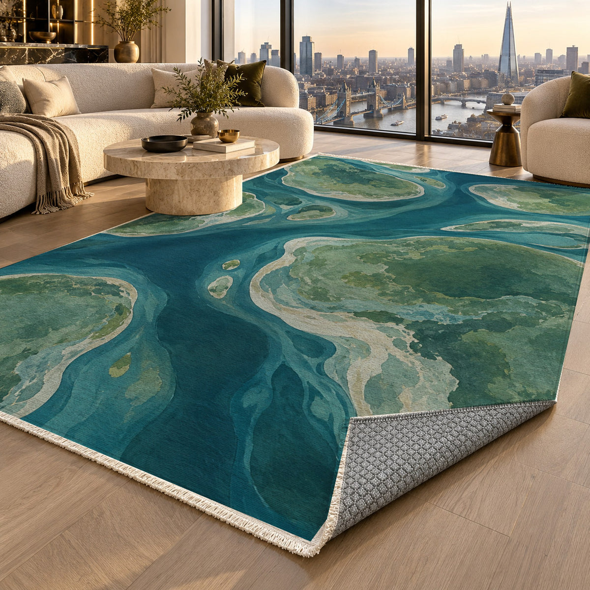 Tidal Islands Abstract Washable Rug — london luxury living