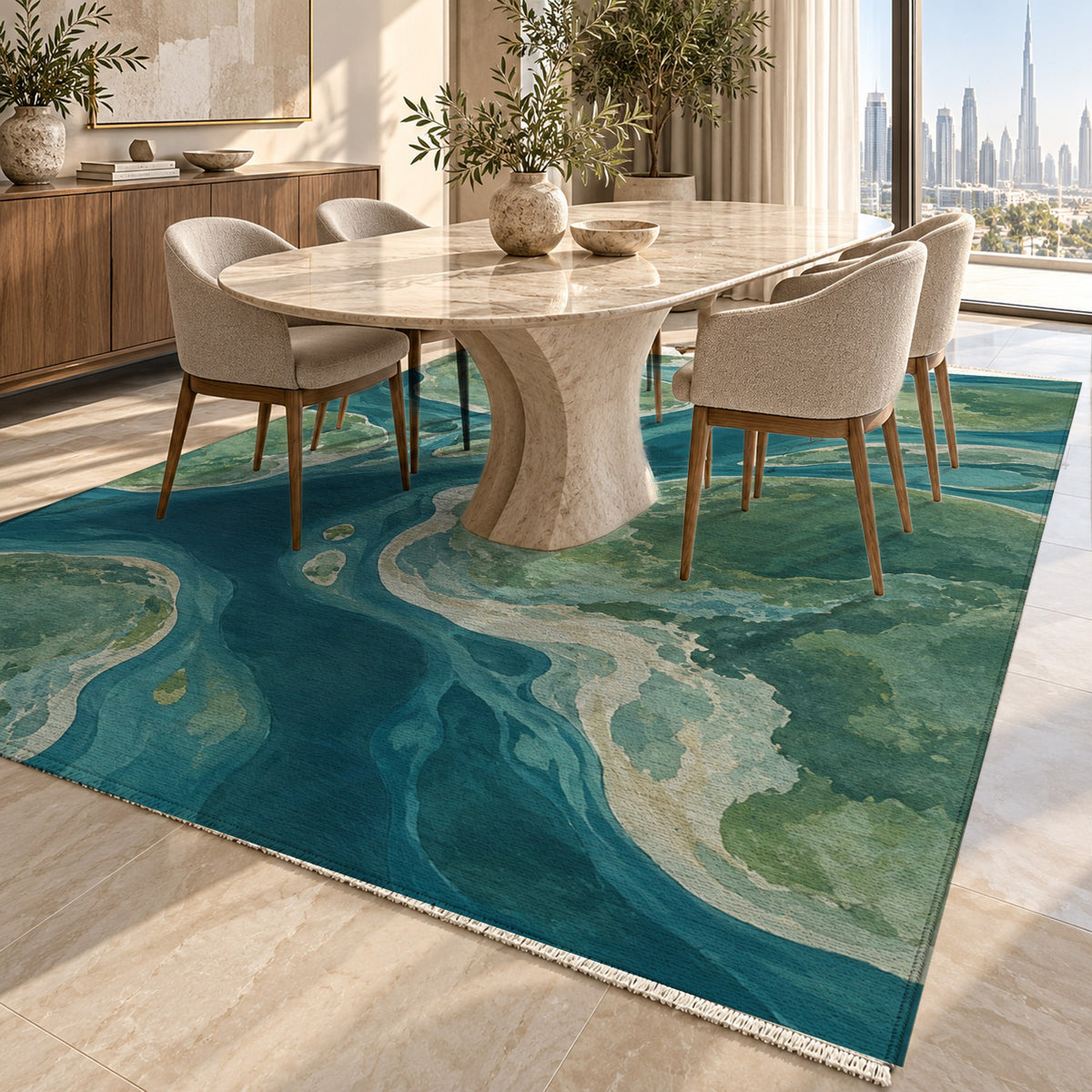 Tidal Islands Abstract Washable Rug — dubai dining