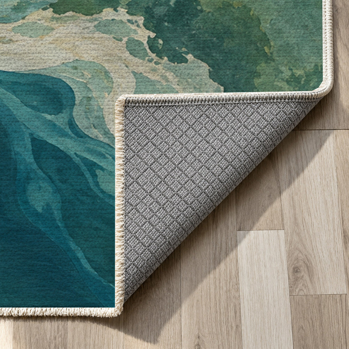 Tidal Islands Abstract Washable Rug — backing close up