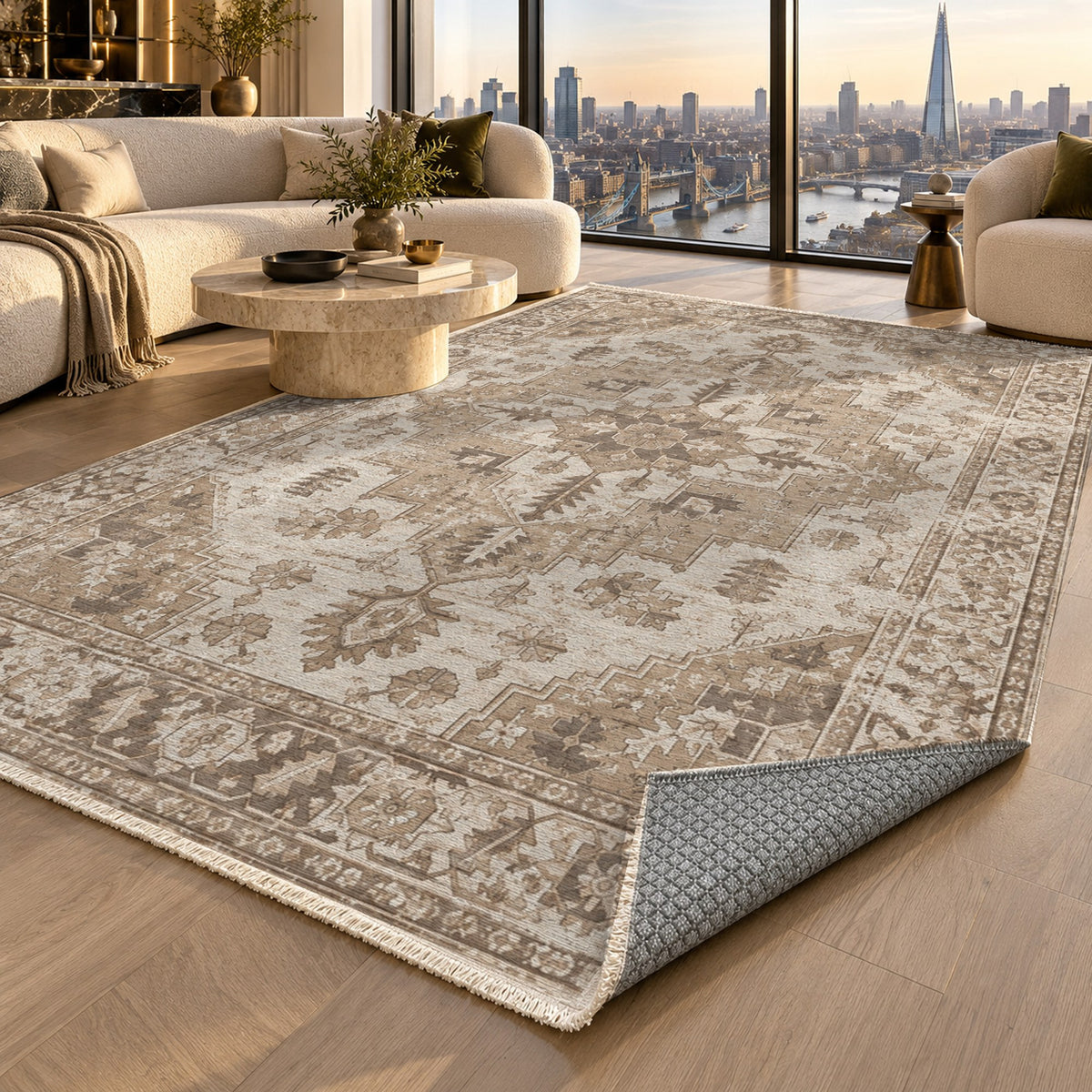 Timeworn Heriz Ivory Taupe Vintage Washable Rug — london luxury living