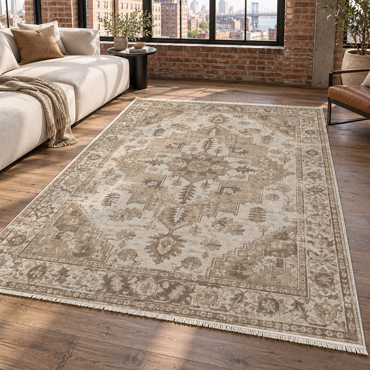 Timeworn Heriz Ivory Taupe Vintage Washable Rug — new york living
