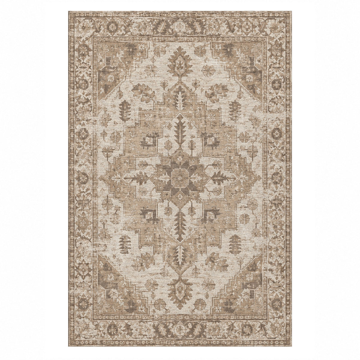 Timeworn Heriz Ivory Taupe Vintage Washable Rug — top view