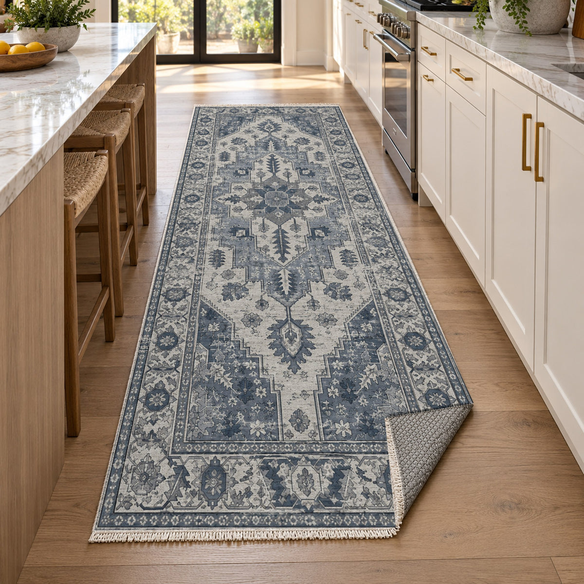 Timeworn Heriz Slate Blue Vintage Washable Rug — new york kitchen runner