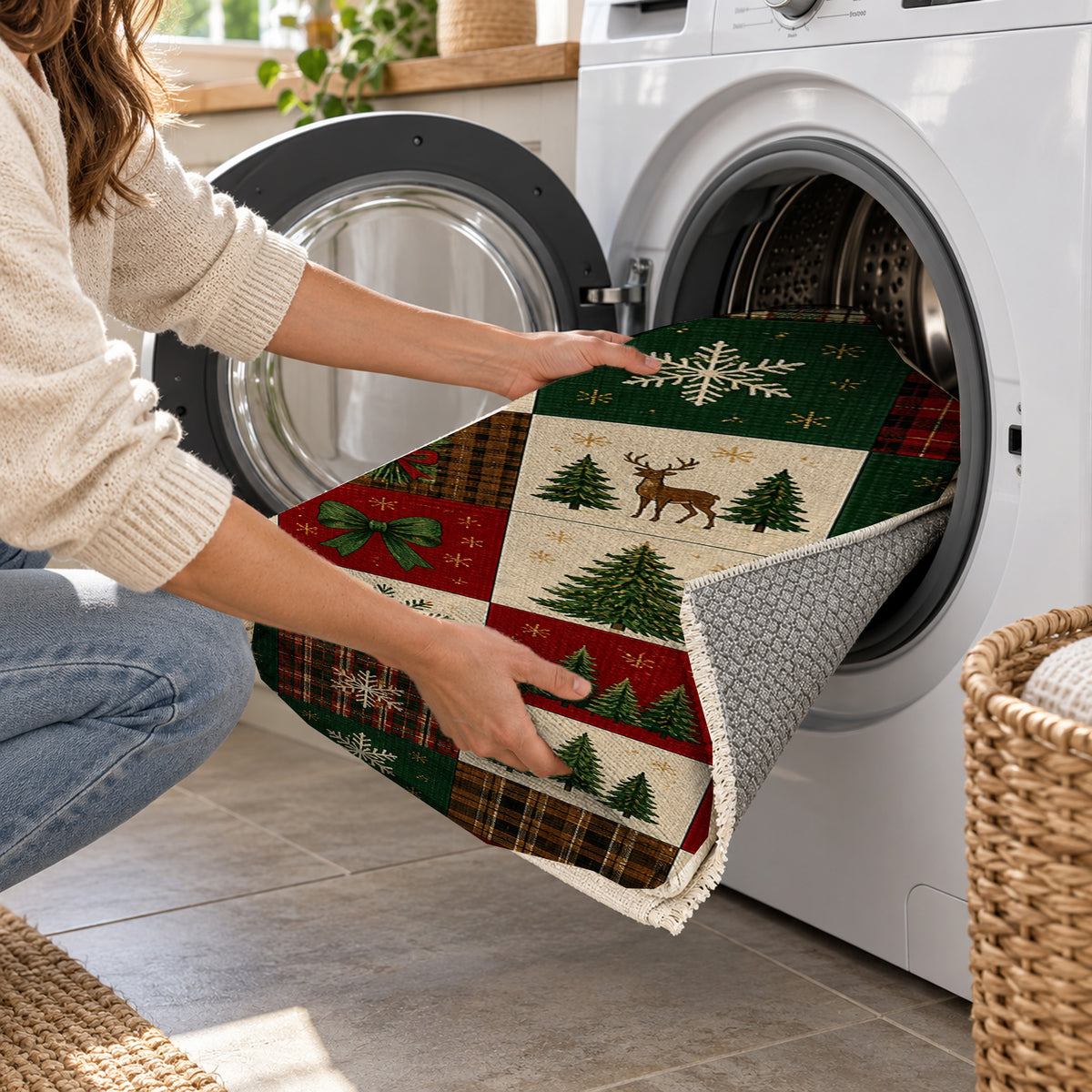 Tree Farm Evergreen Washable Rug — washing machine
