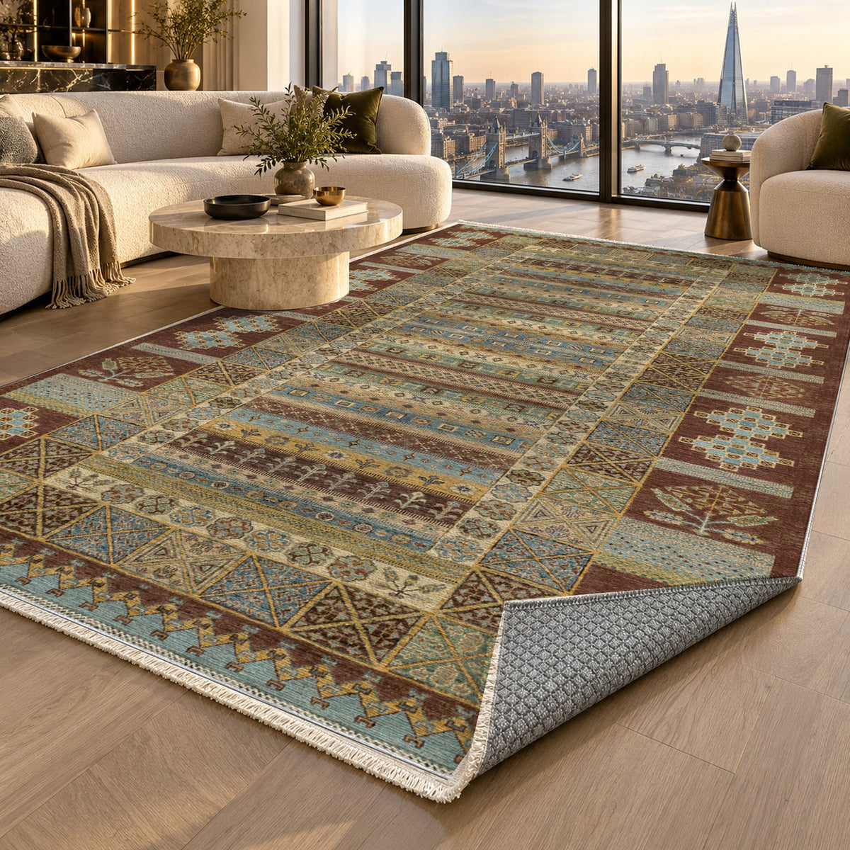 Tribal Stripe Chocolate Ethnic Washable Rug — london luxury living