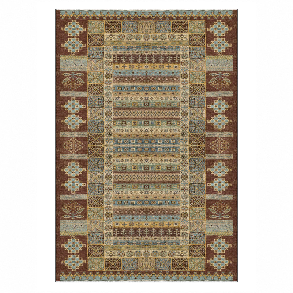 Tribal Stripe Chocolate Ethnic Washable Rug — top view