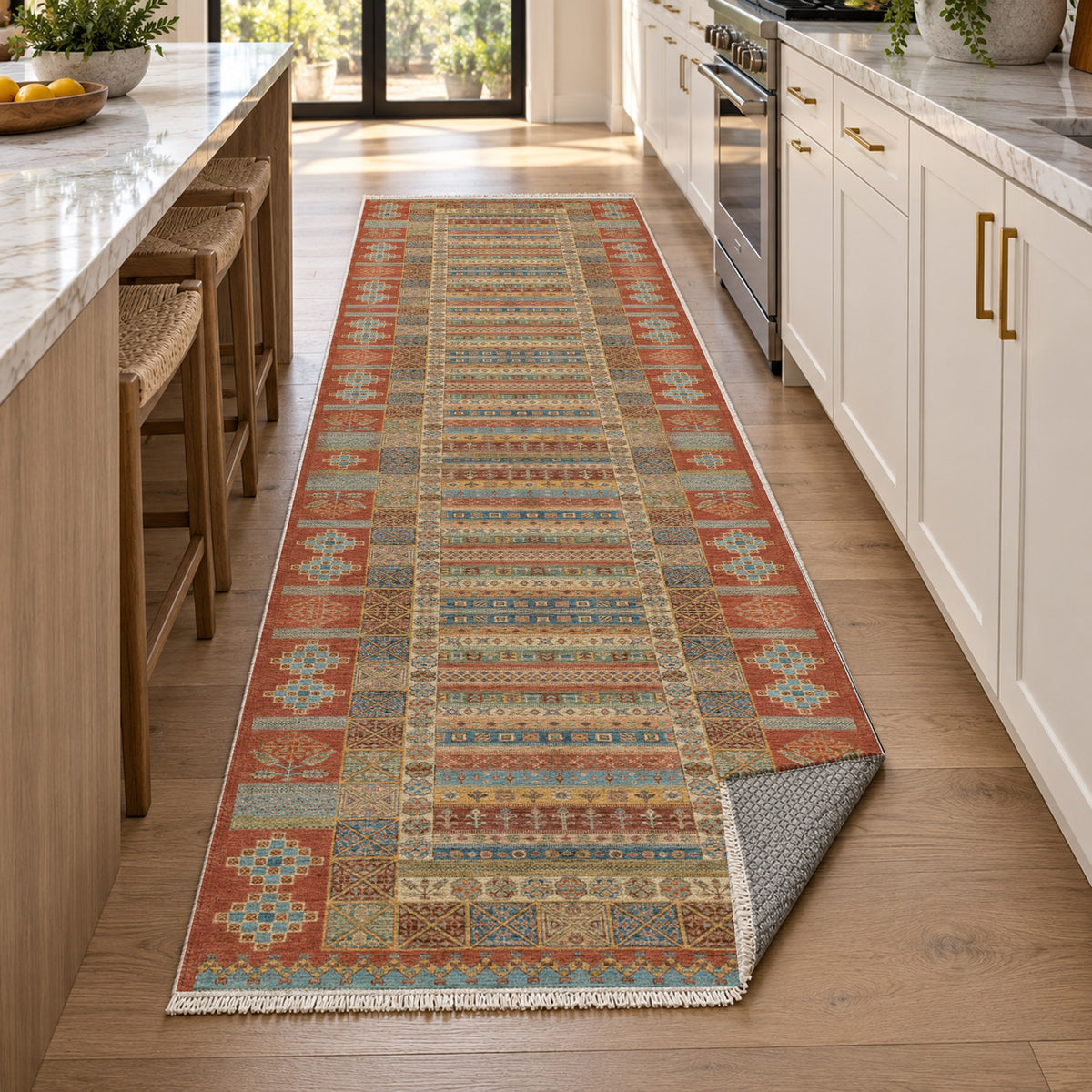 Tribal Stripe Terracotta Ethnic Washable Rug — new york kitchen runner
