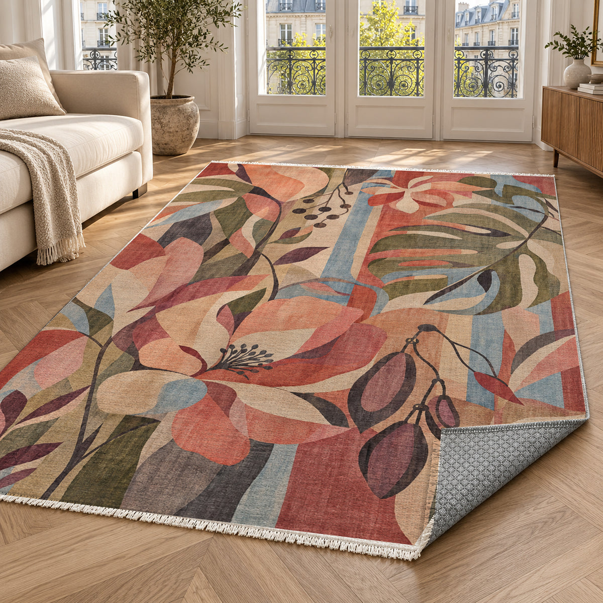 Tropic Blush Floral Washable Rug — paris living