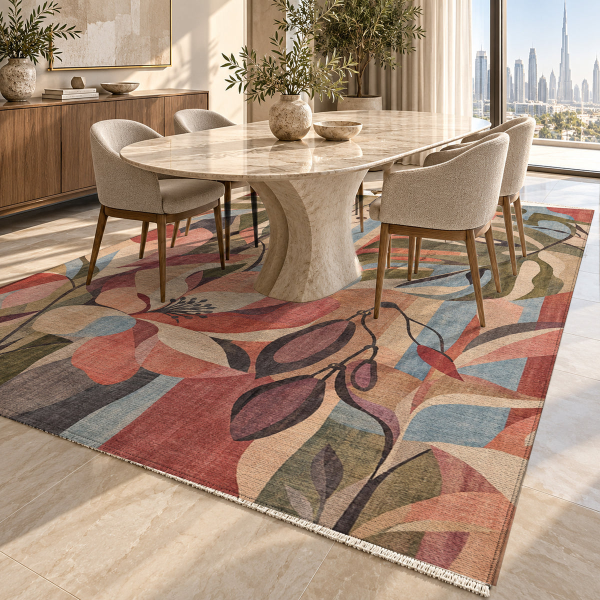 Tropic Blush Floral Washable Rug — dubai dining