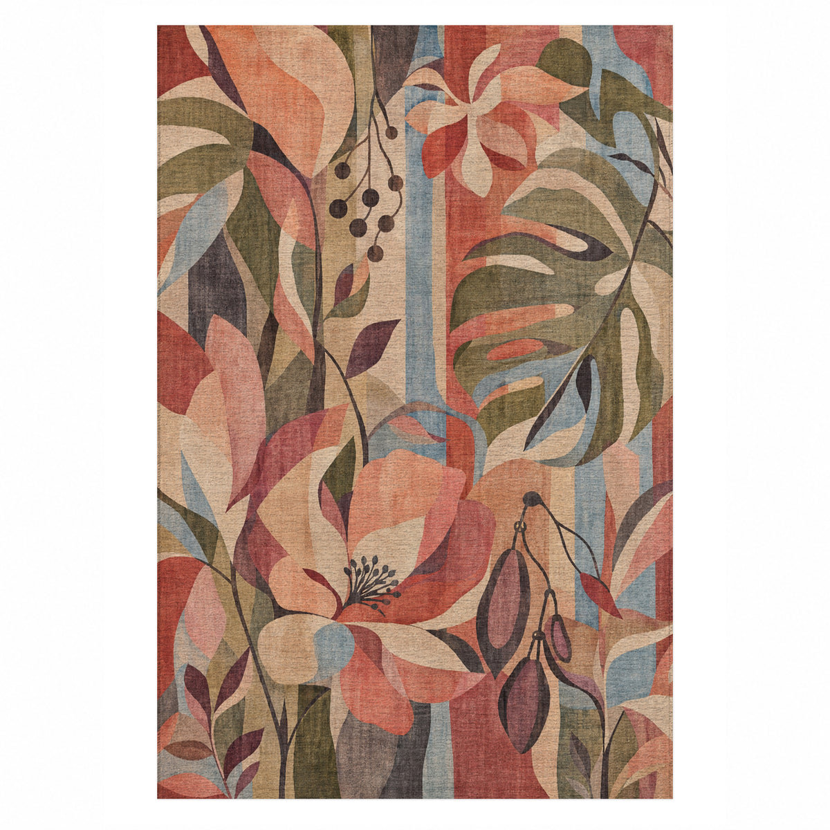 Tropic Blush Floral Washable Rug — top view