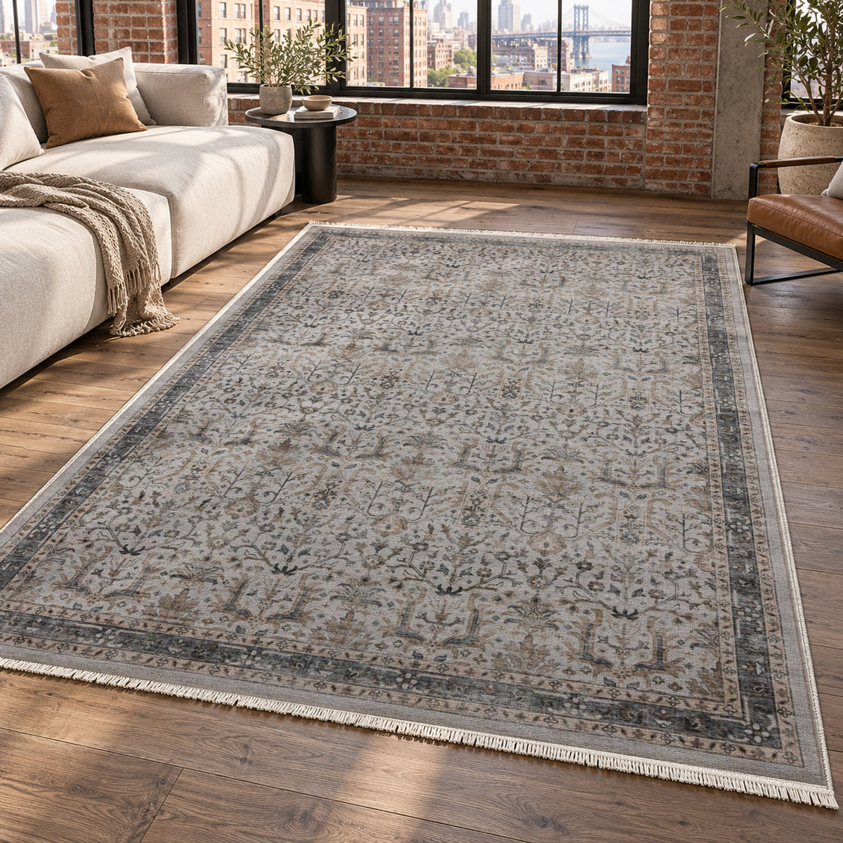 Tuileries Slate Floral Washable Rug — new york living