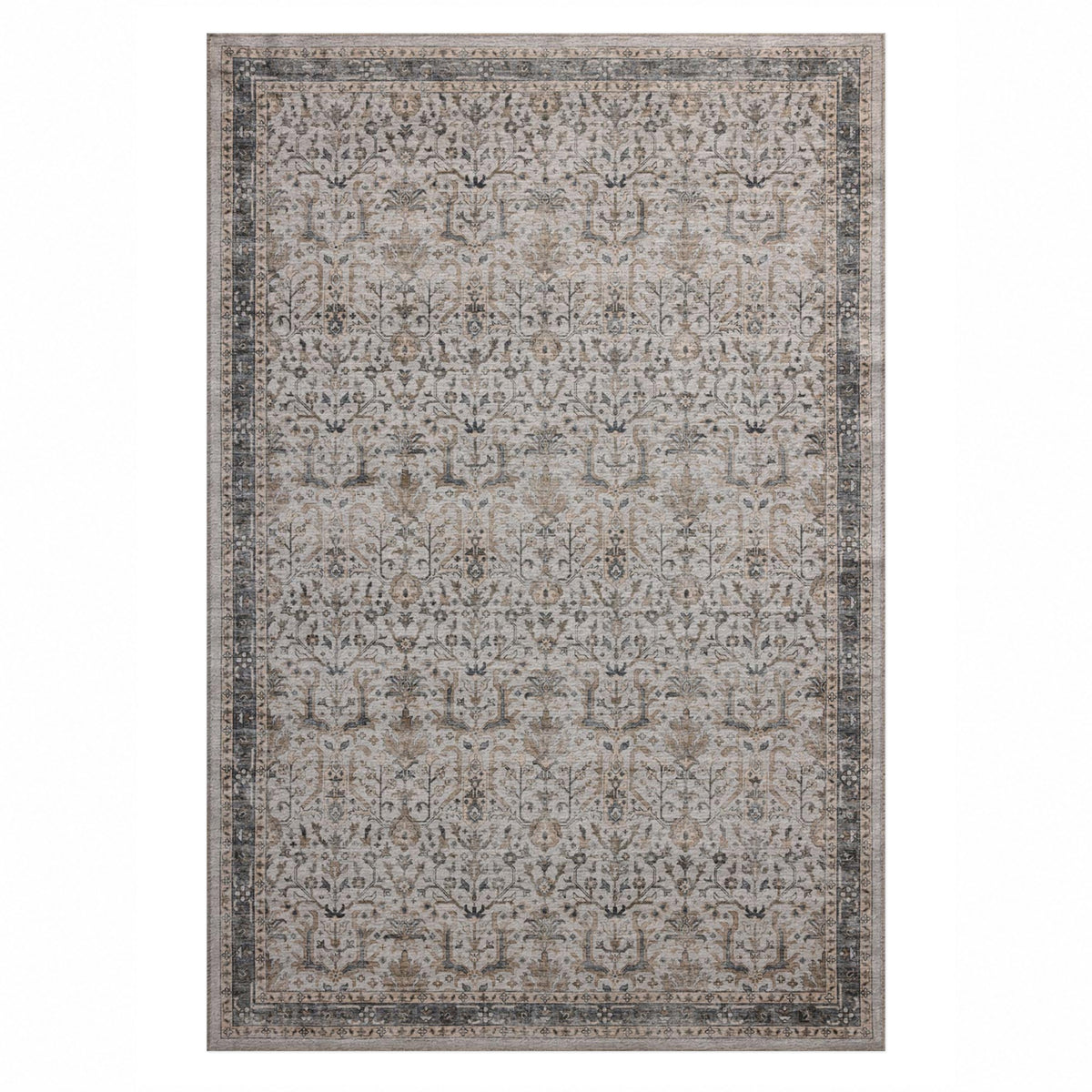 Tuileries Slate Floral Washable Rug — top view
