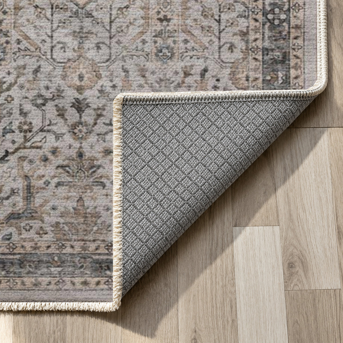 Tuileries Slate Floral Washable Rug — backing close up