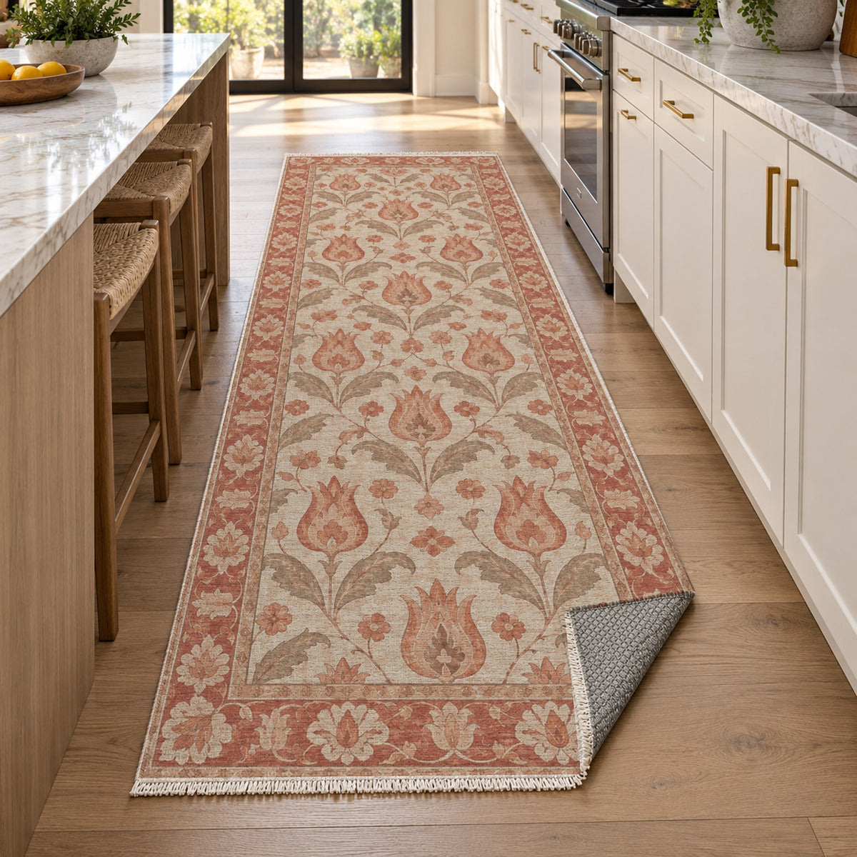 Tulip Meadow Coral Sand Classic Washable Rug — new york kitchen runner