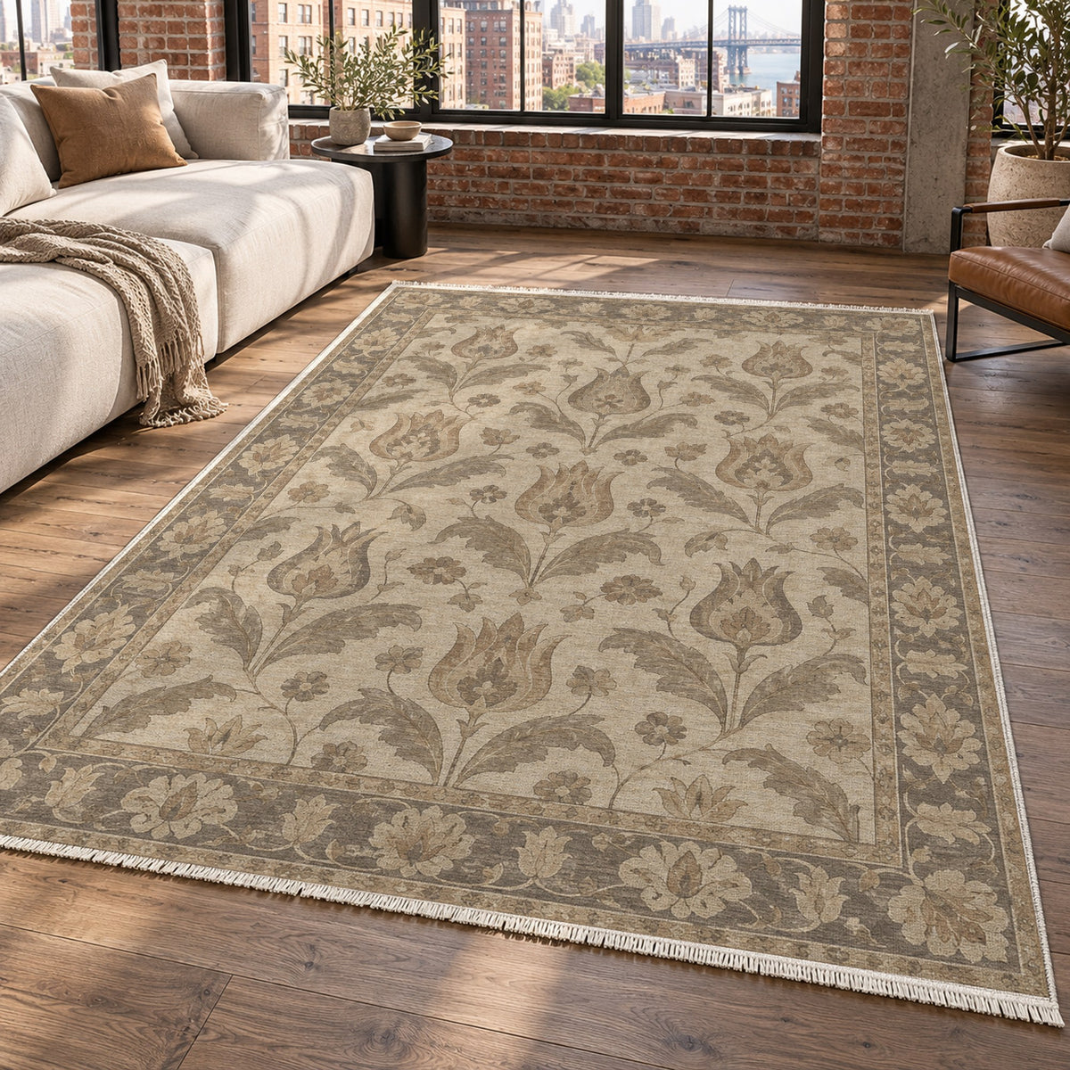 Tulip Meadow Ivory Taupe Classic Washable Rug — new york living