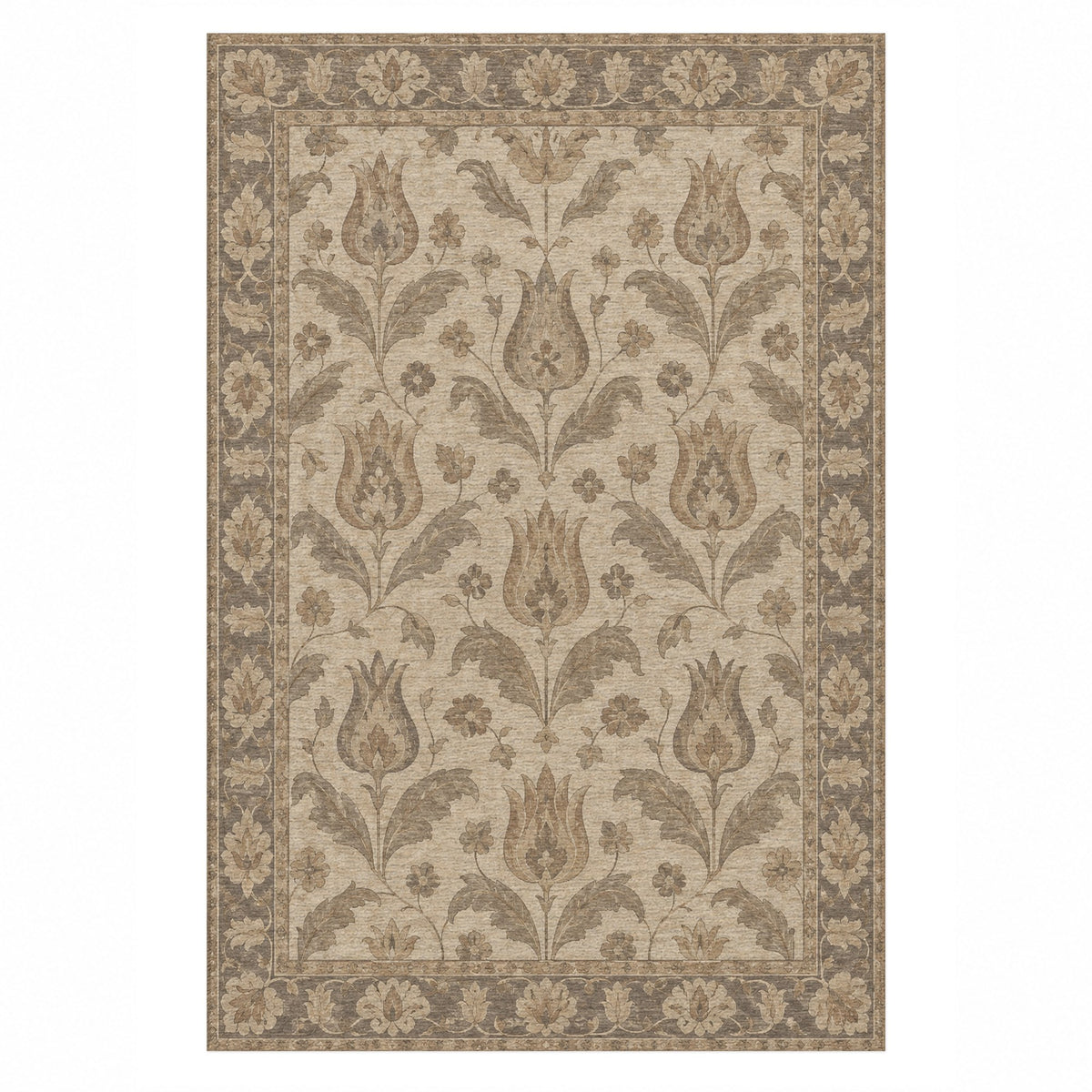 Tulip Meadow Ivory Taupe Classic Washable Rug — top view