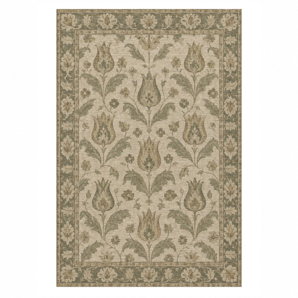 Tulip Meadow Sage Cream Classic Washable Rug — top view