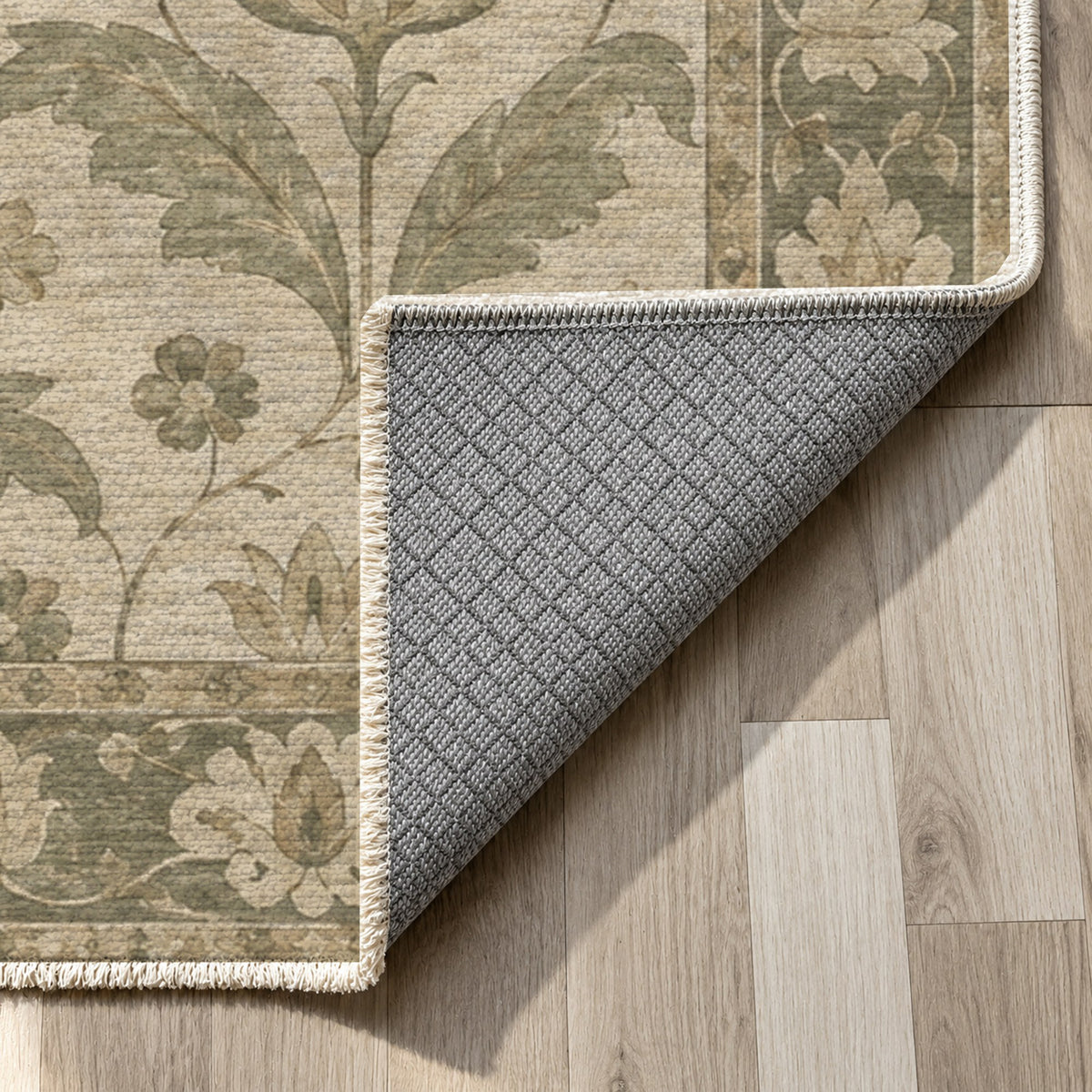 Tulip Meadow Sage Cream Classic Washable Rug — backing close up