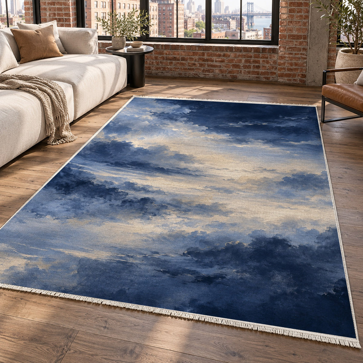 Twilight Veil Indigo Abstract Washable Rug — new york living