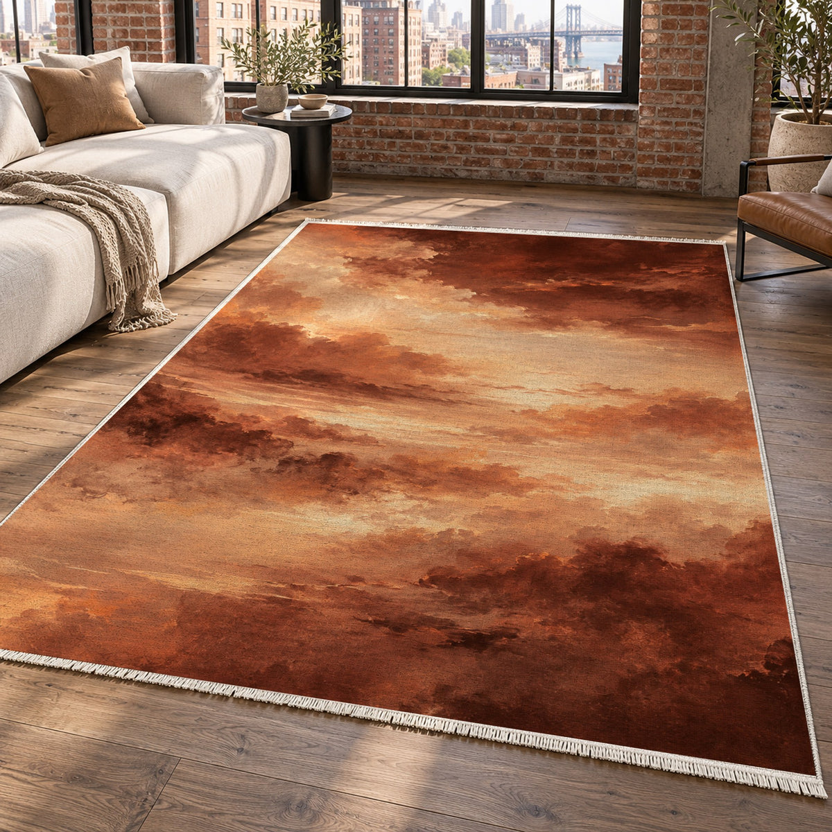 Twilight Veil Terracotta Abstract Washable Rug — new york living