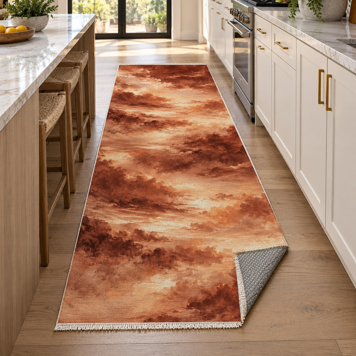 Twilight Veil Terracotta Abstract Washable Rug — new york kitchen runner