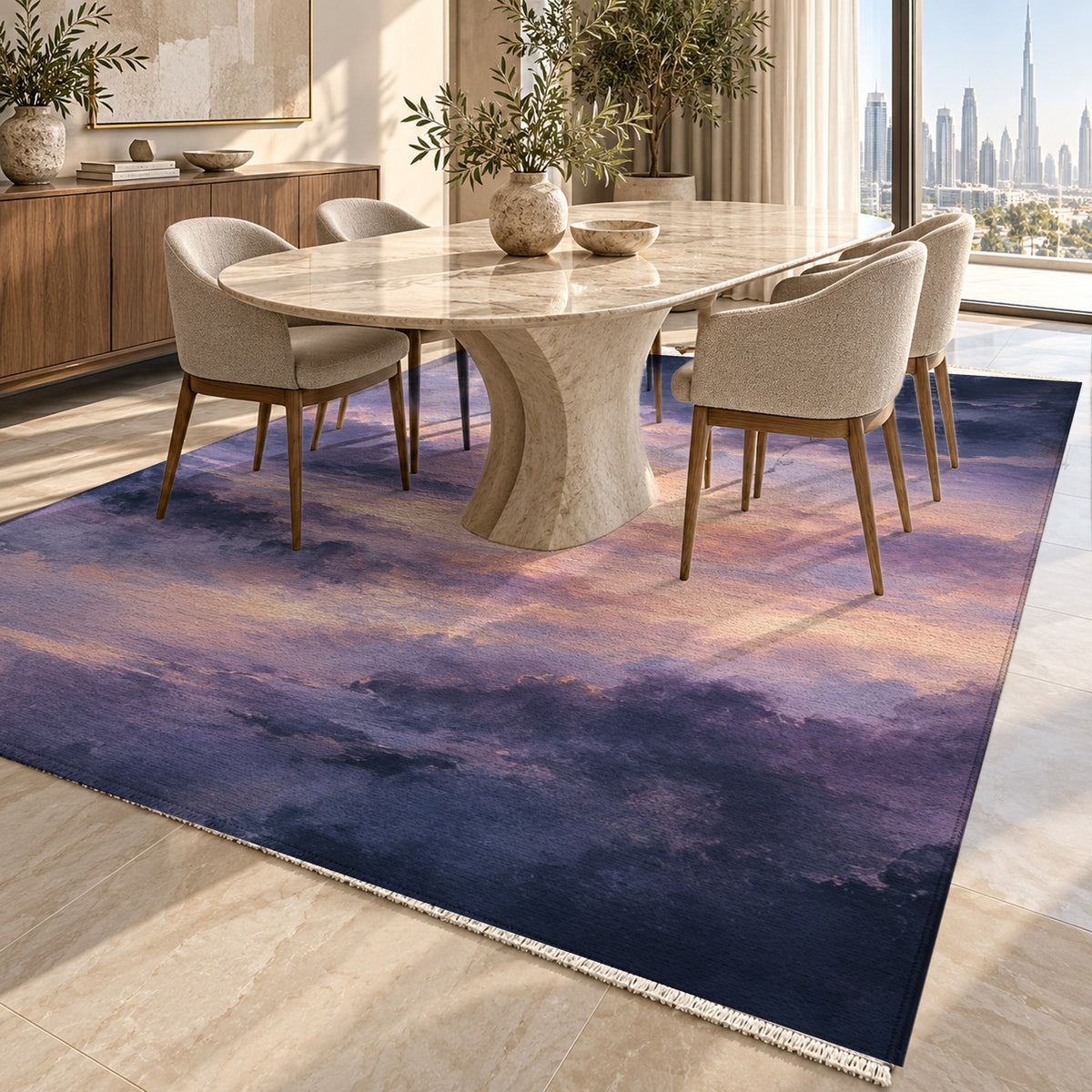 Twilight Veil Abstract Washable Rug — dubai dining