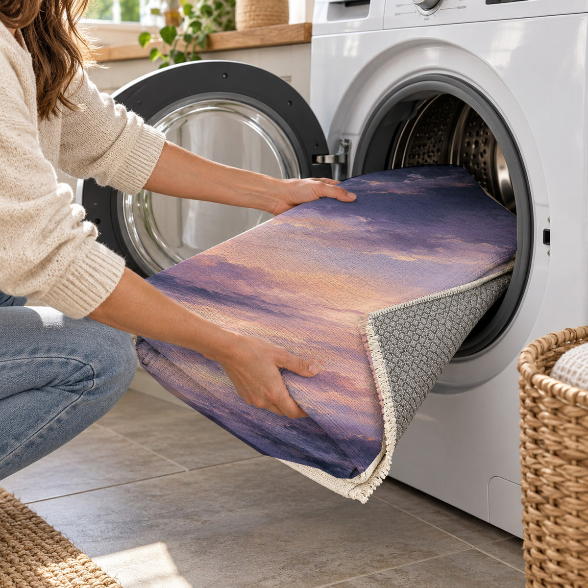 Twilight Veil Abstract Washable Rug — washing machine