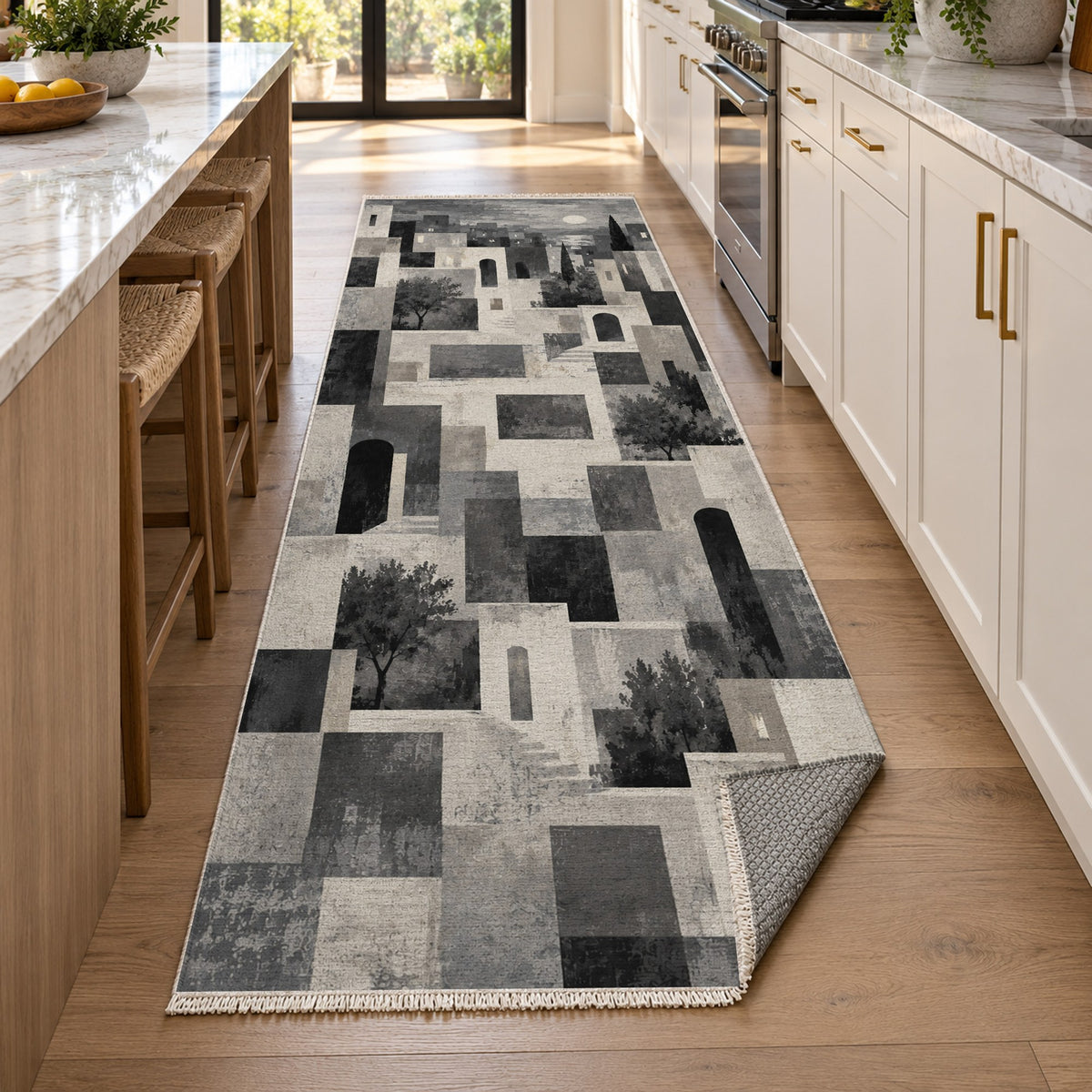 Urban Courtyard Charcoal Modern Washable Rug — new york kitchen runner