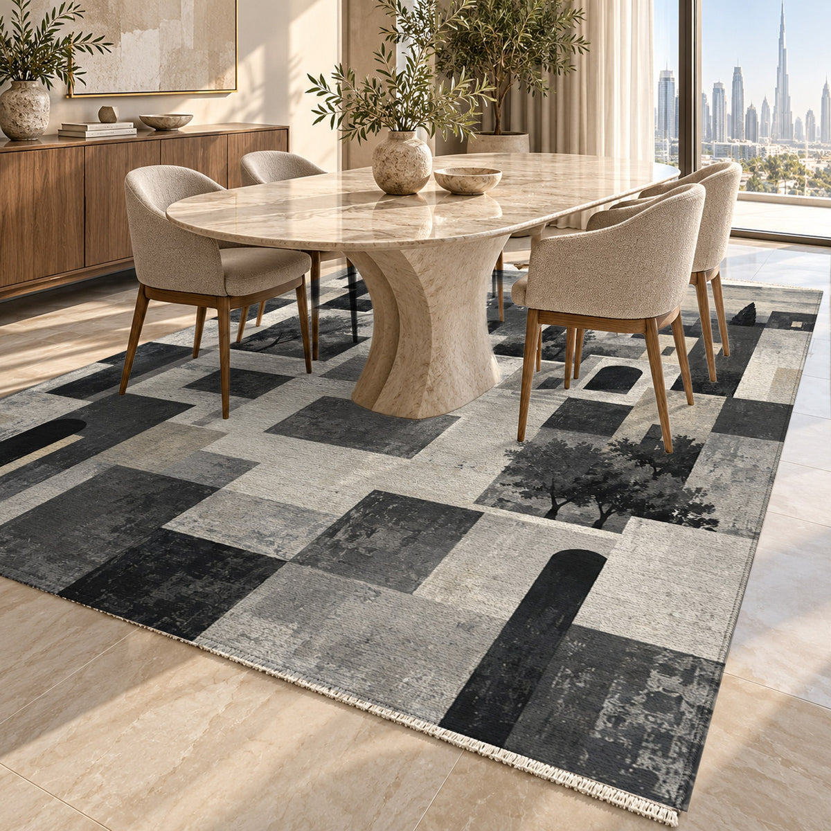 Urban Courtyard Charcoal Modern Washable Rug — dubai dining