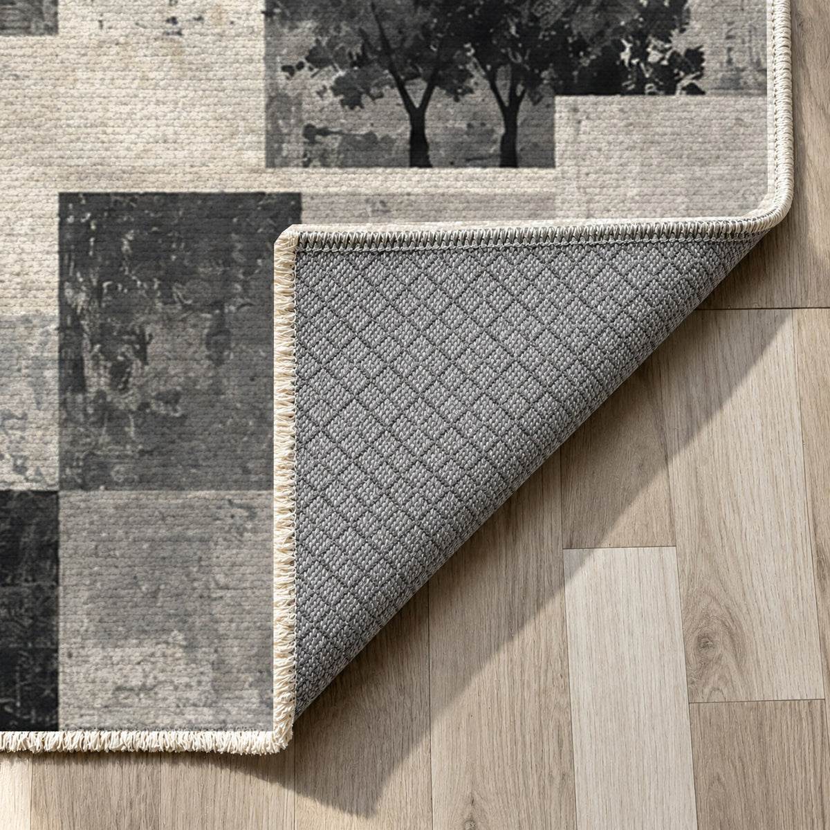 Urban Courtyard Charcoal Modern Washable Rug — backing close up