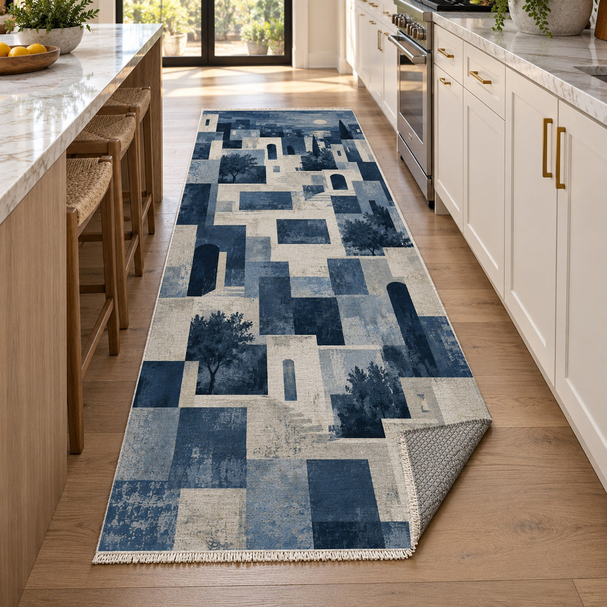Urban Courtyard Indigo Modern Washable Rug — new york kitchen runner