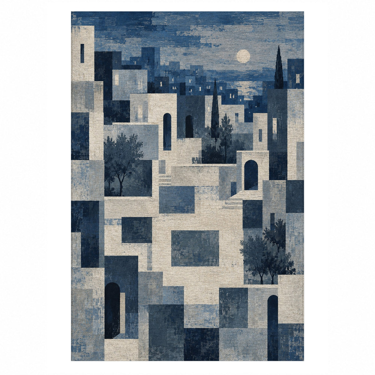 Urban Courtyard Indigo Modern Washable Rug — top view