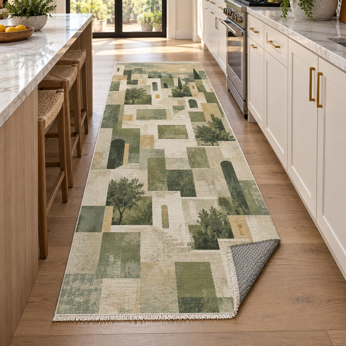Urban Courtyard Sage Modern Washable Rug — new york kitchen runner