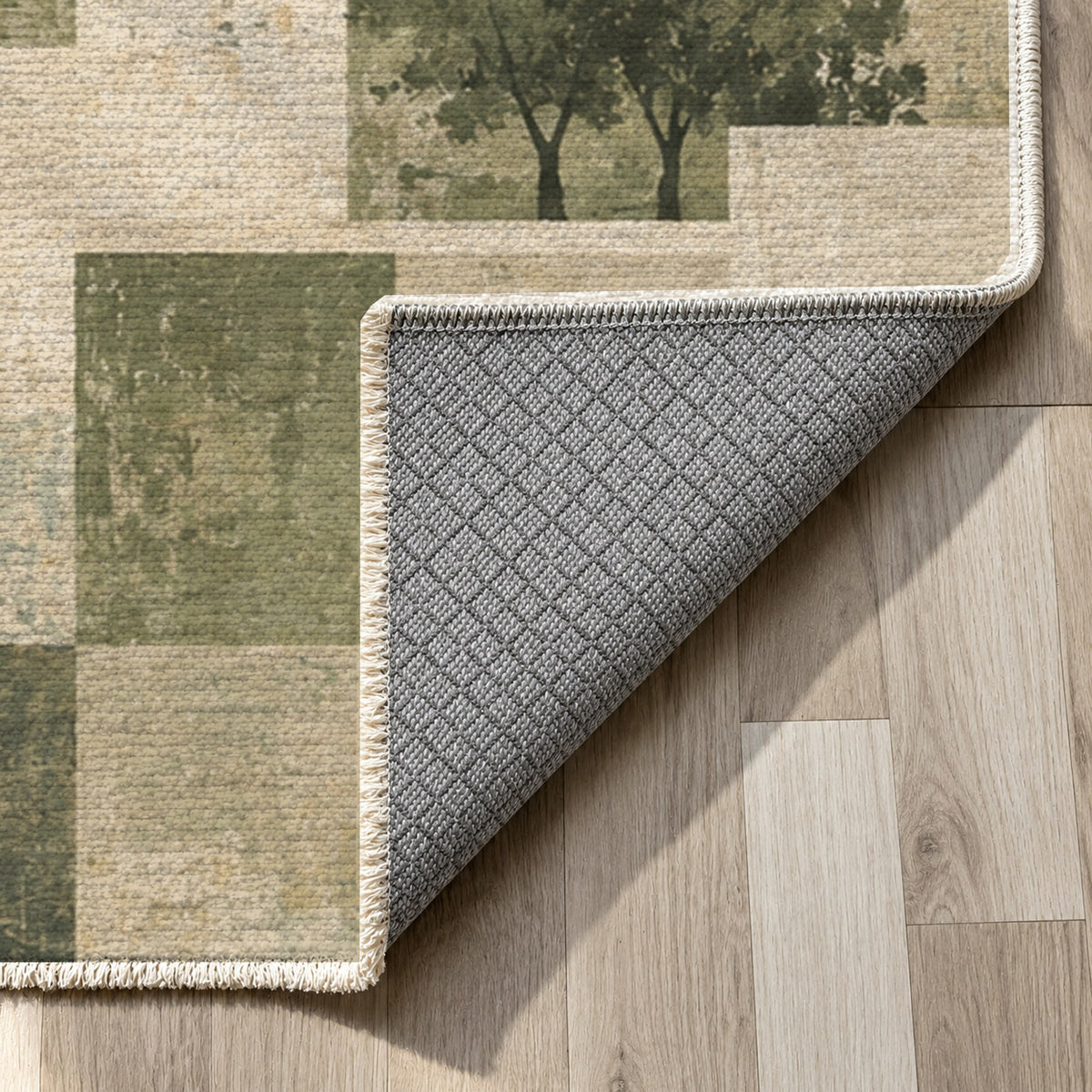 Urban Courtyard Sage Modern Washable Rug — backing close up