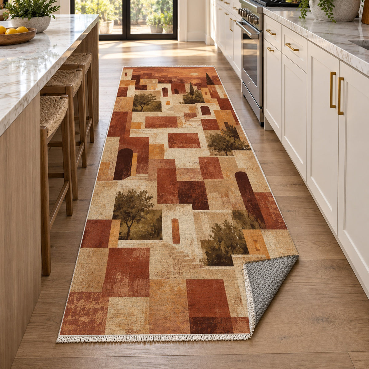 Urban Courtyard Terracotta Modern Washable Rug — new york kitchen runner