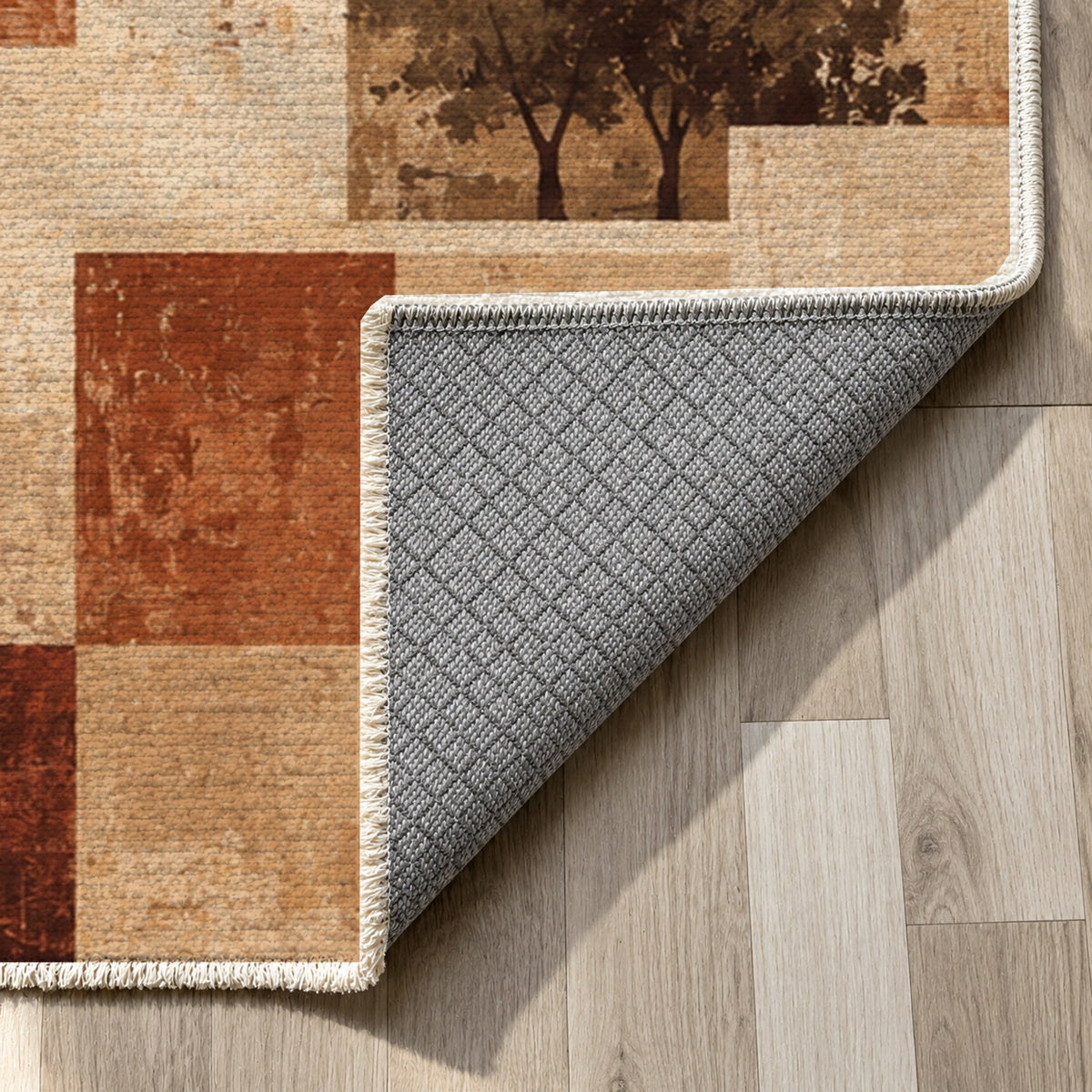 Urban Courtyard Terracotta Modern Washable Rug — backing close up