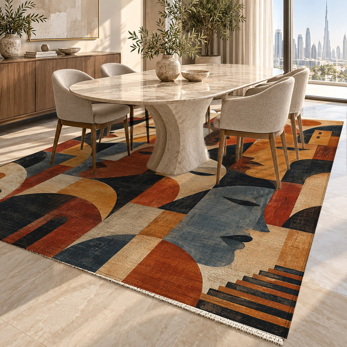 Urban Faces Abstract Washable Rug — dubai dining