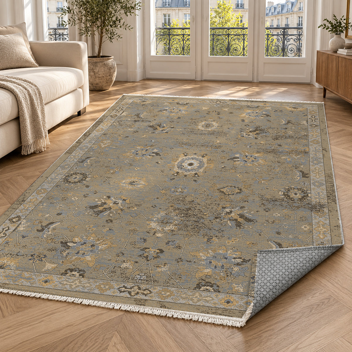 Ushak Beige Classic Washable Rug — paris living