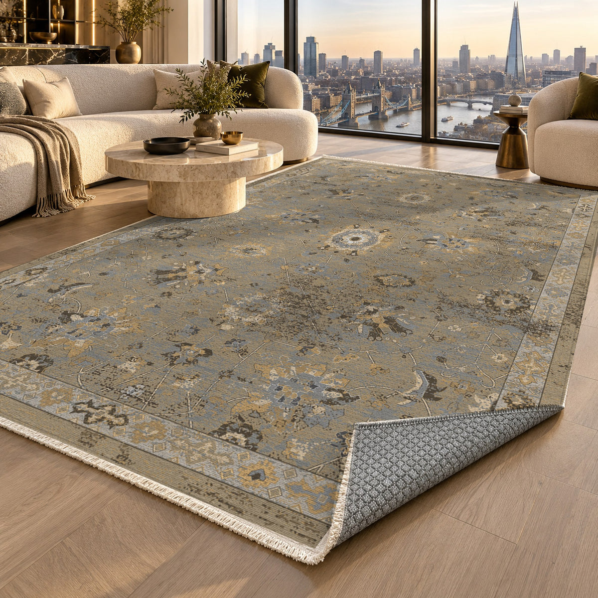 Ushak Beige Classic Washable Rug — london luxury living