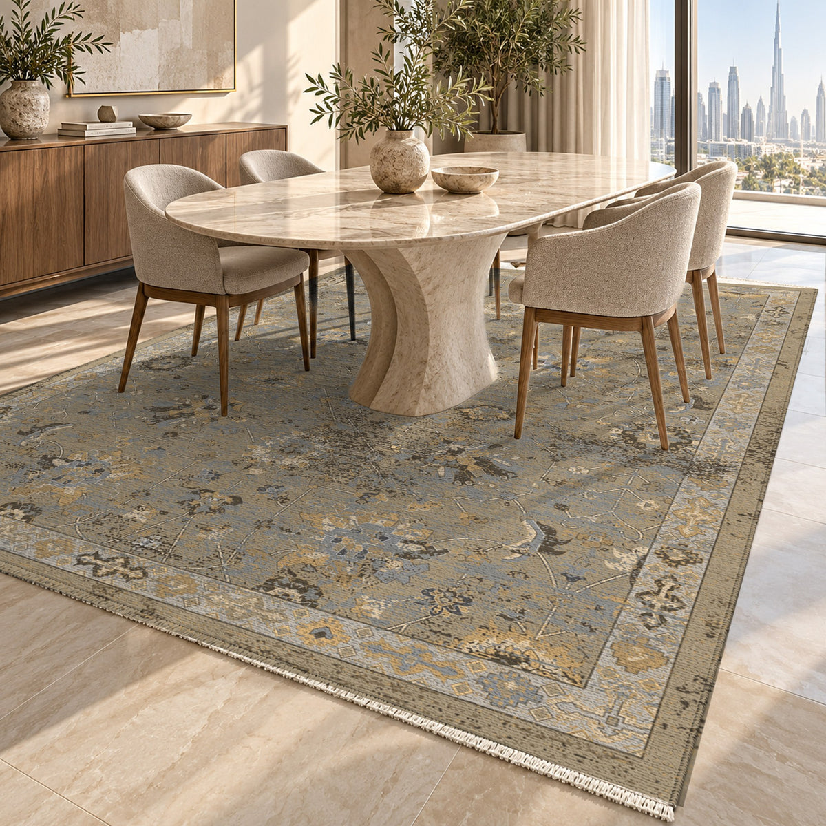 Ushak Beige Classic Washable Rug — dubai dining