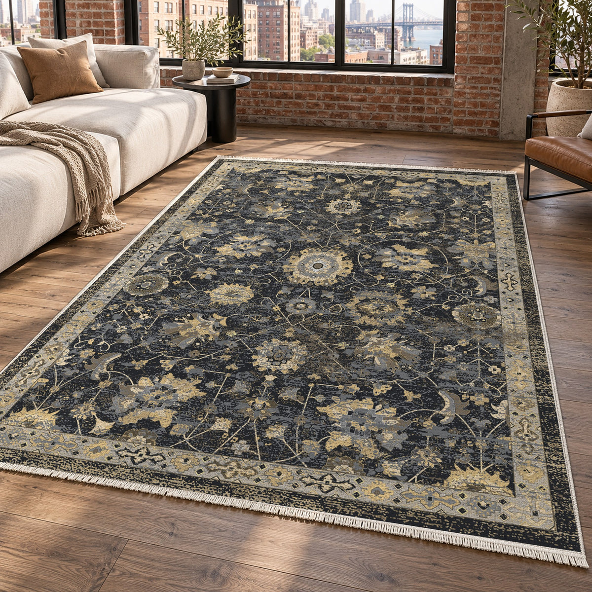 Ushak Black Classic Washable Rug — new york living