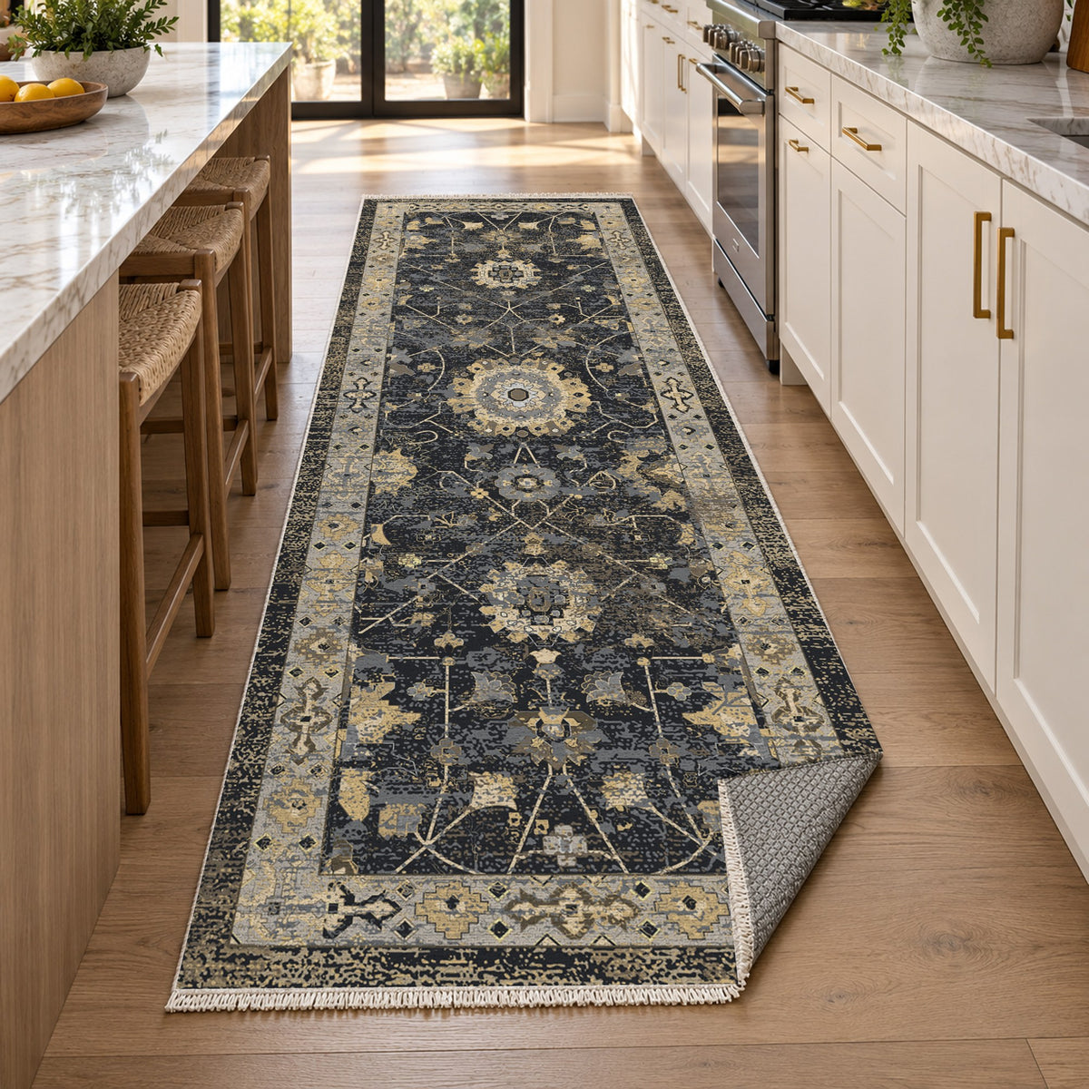 Ushak Black Classic Washable Rug — new york kitchen runner