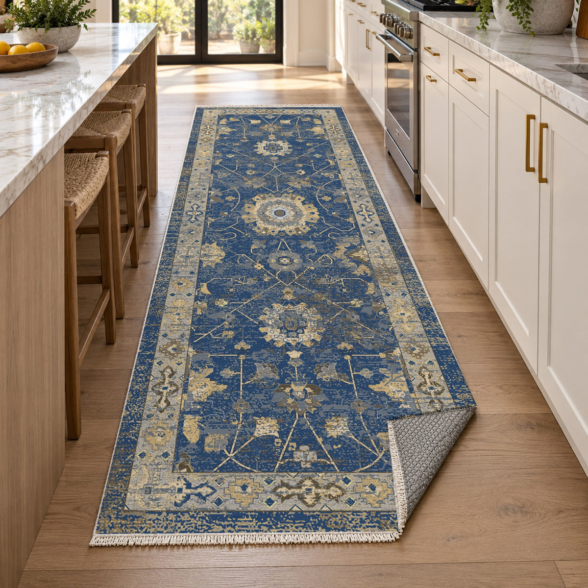 Ushak Blue Classic Washable Rug — new york kitchen runner