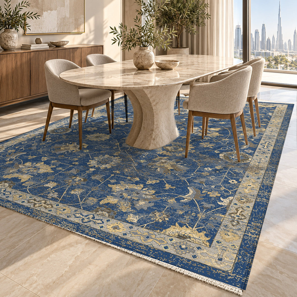 Ushak Blue Classic Washable Rug — dubai dining