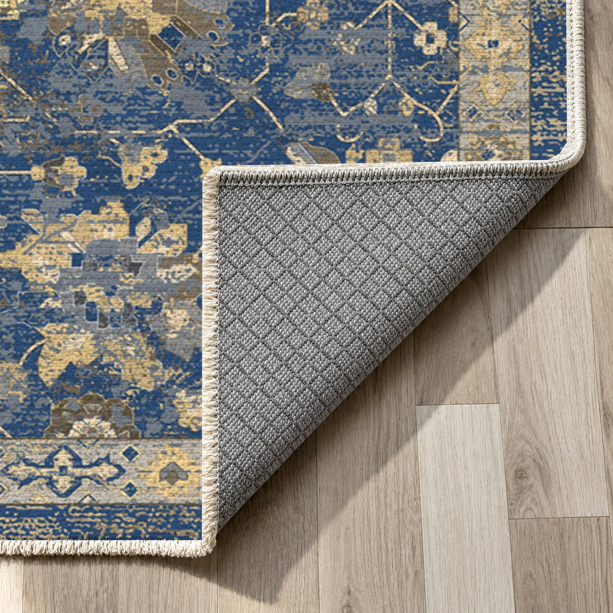 Ushak Blue Classic Washable Rug — backing close up