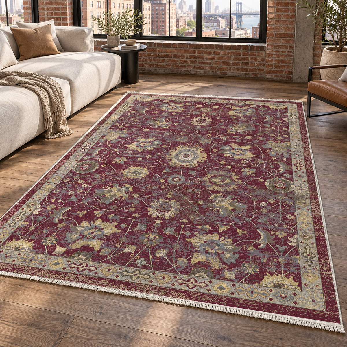 Ushak Burgundy Red Classic Washable Rug — new york living