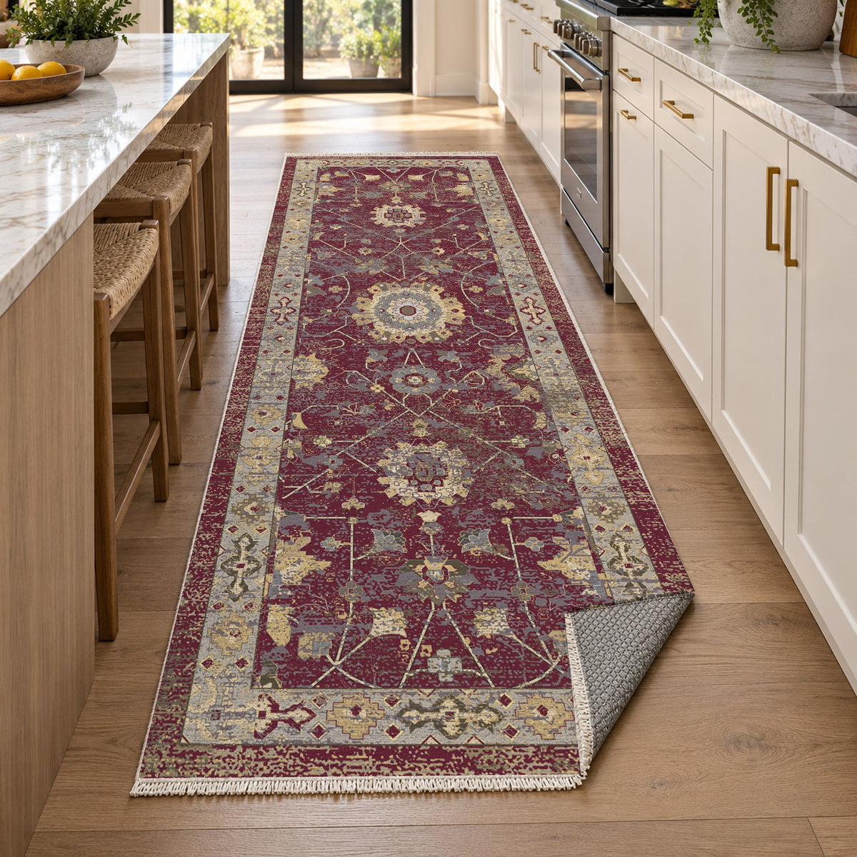 Ushak Burgundy Red Classic Washable Rug — new york kitchen runner