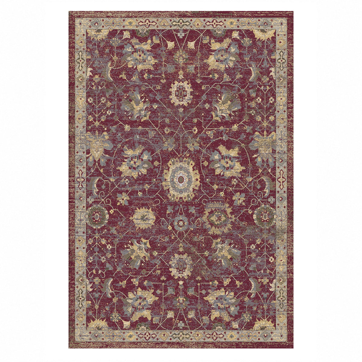 Ushak Burgundy Red Classic Washable Rug — top view