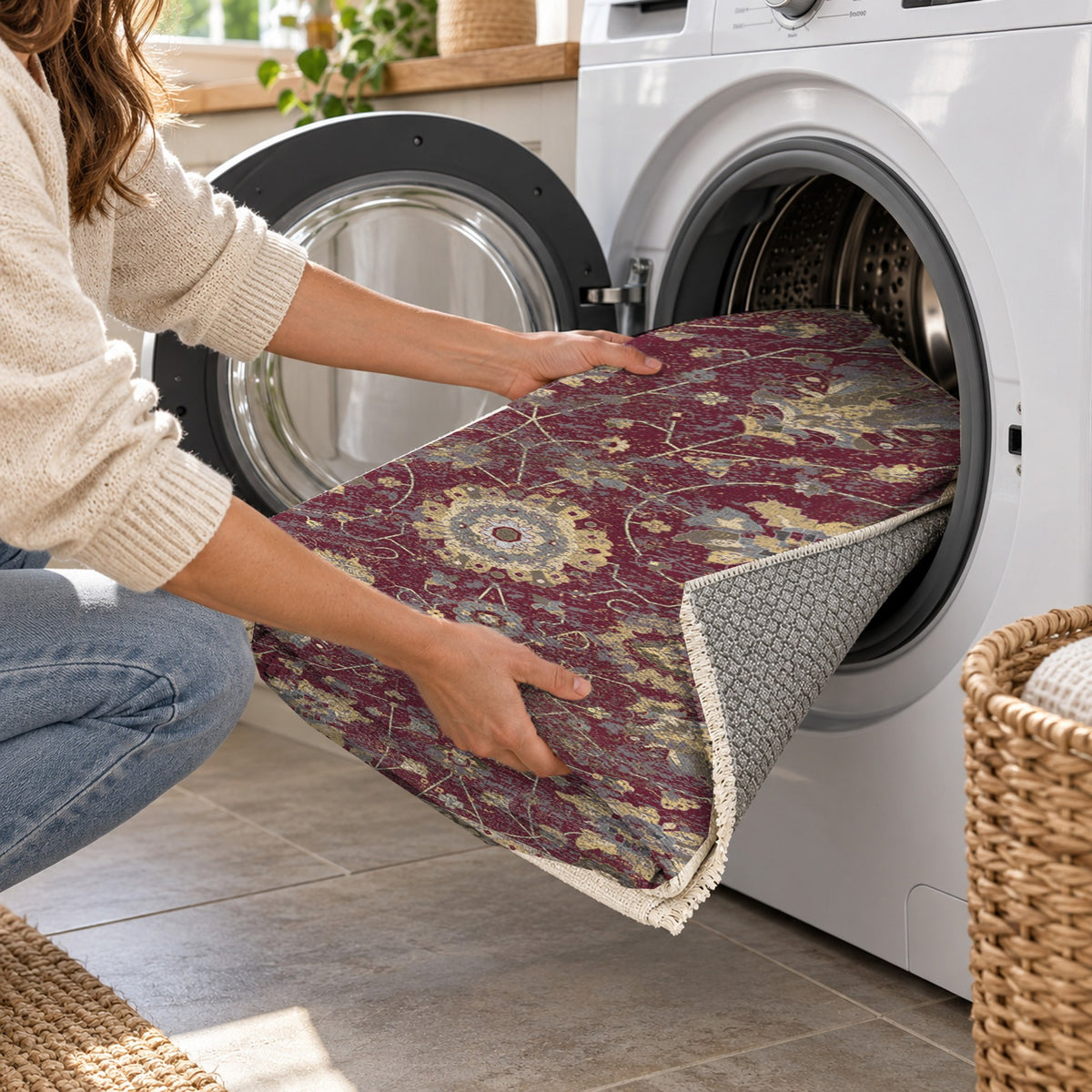 Ushak Burgundy Red Classic Washable Rug — washing machine