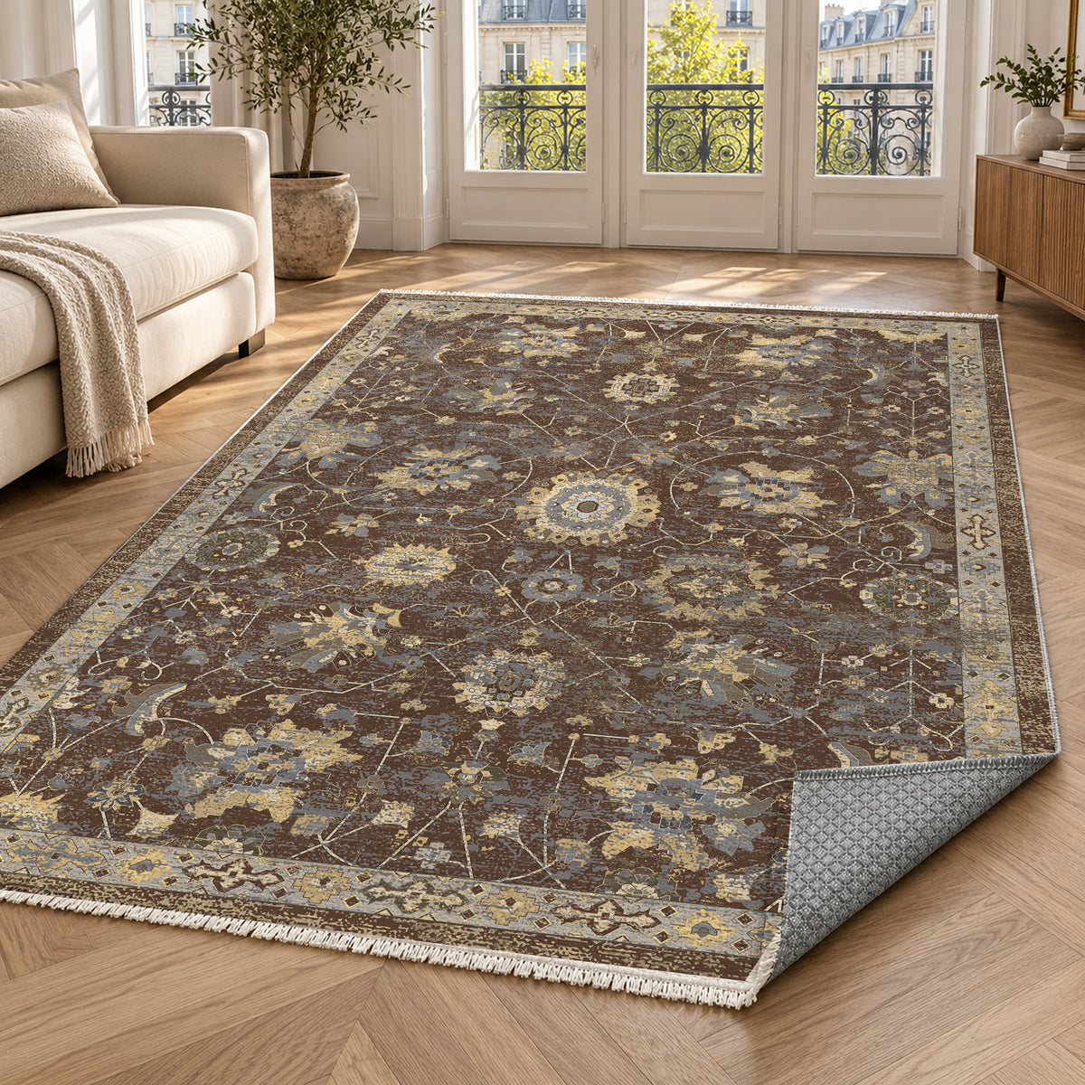 Ushak Chocolate Classic Washable Rug — paris living
